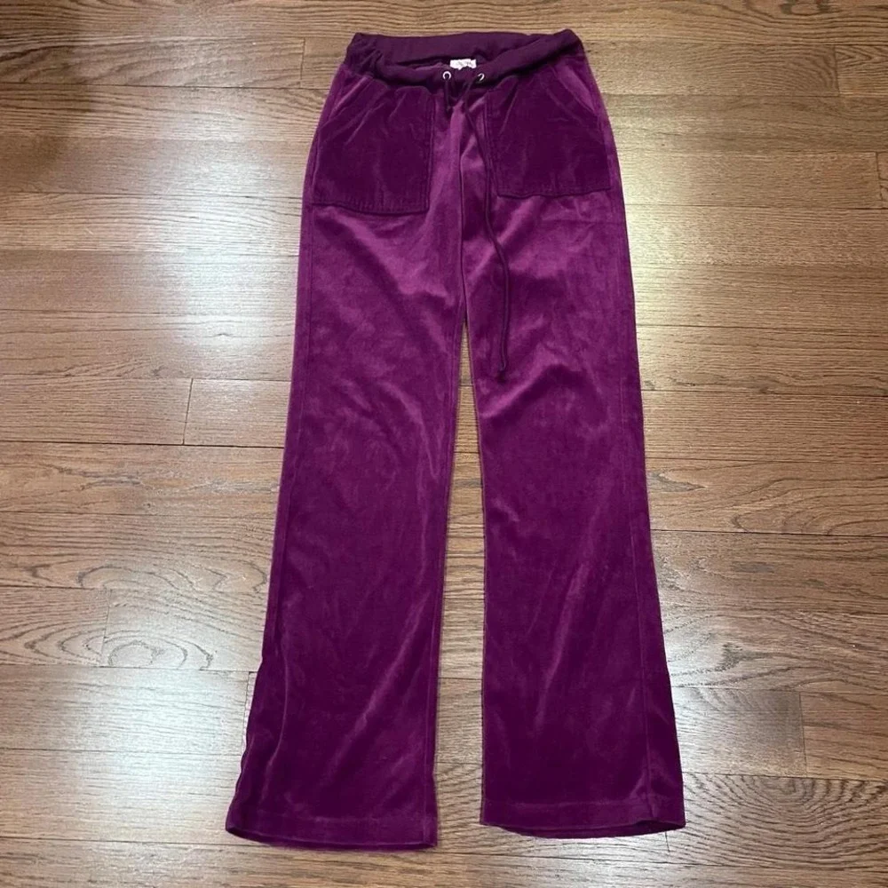 y2k royal purple crushed velvet velour wide leg bootcut sweatpants small